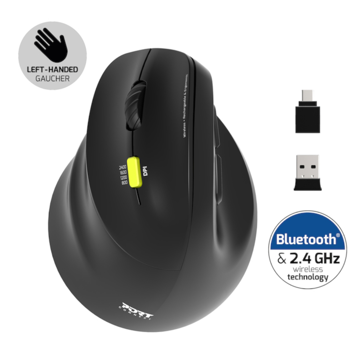 Port Connect Ergo Shape Rechargeable Wireless Mouse - Image 2