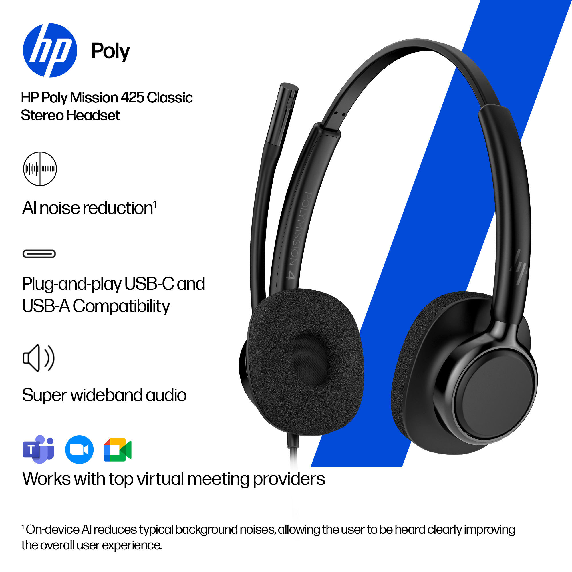HP Poly Mission 425 Stereo USB Wired Headset Classic - Image 6