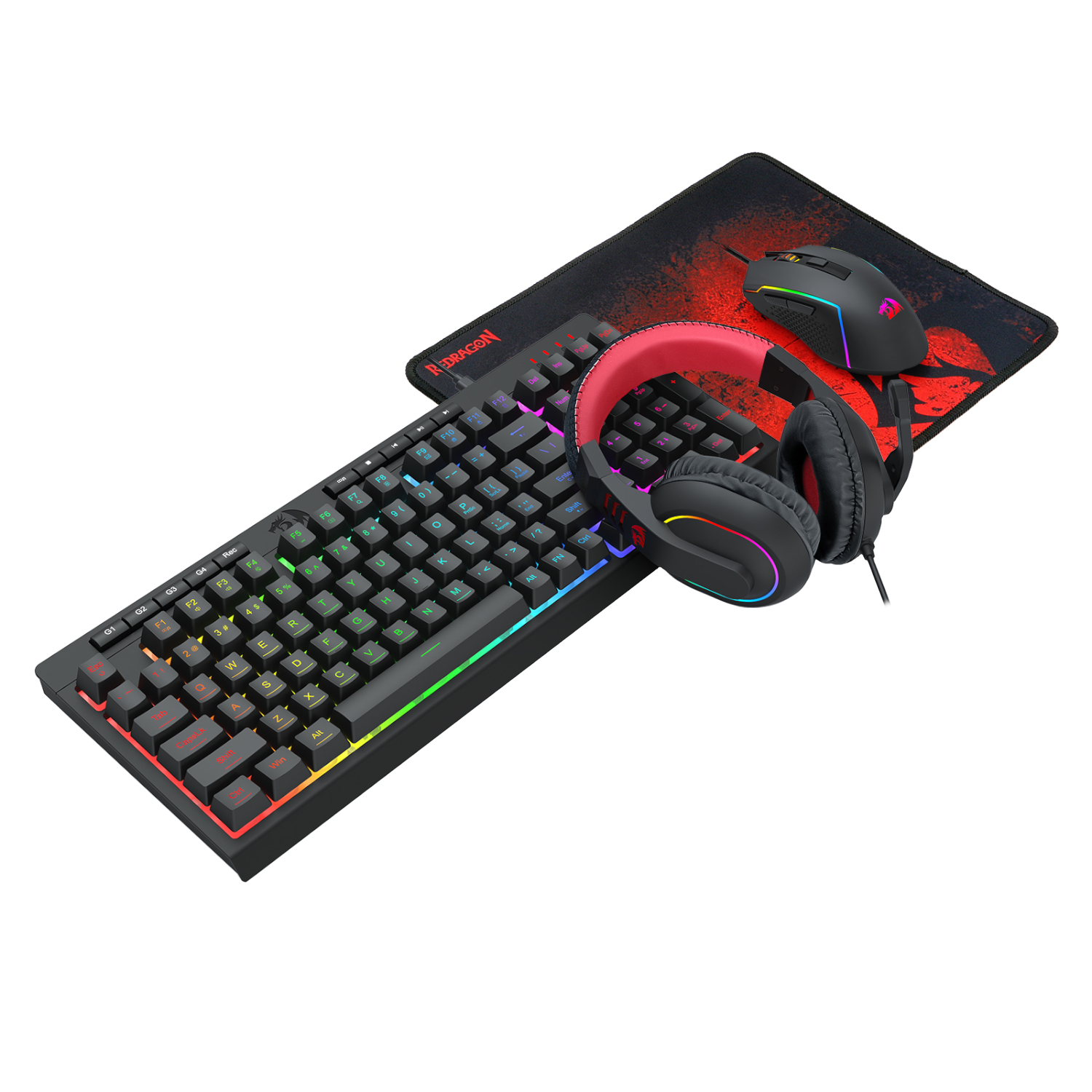 Redragon 4-in-1 Keyboard | Mouse | Mousepad | RGB Headset Gaming Combo - Image 3