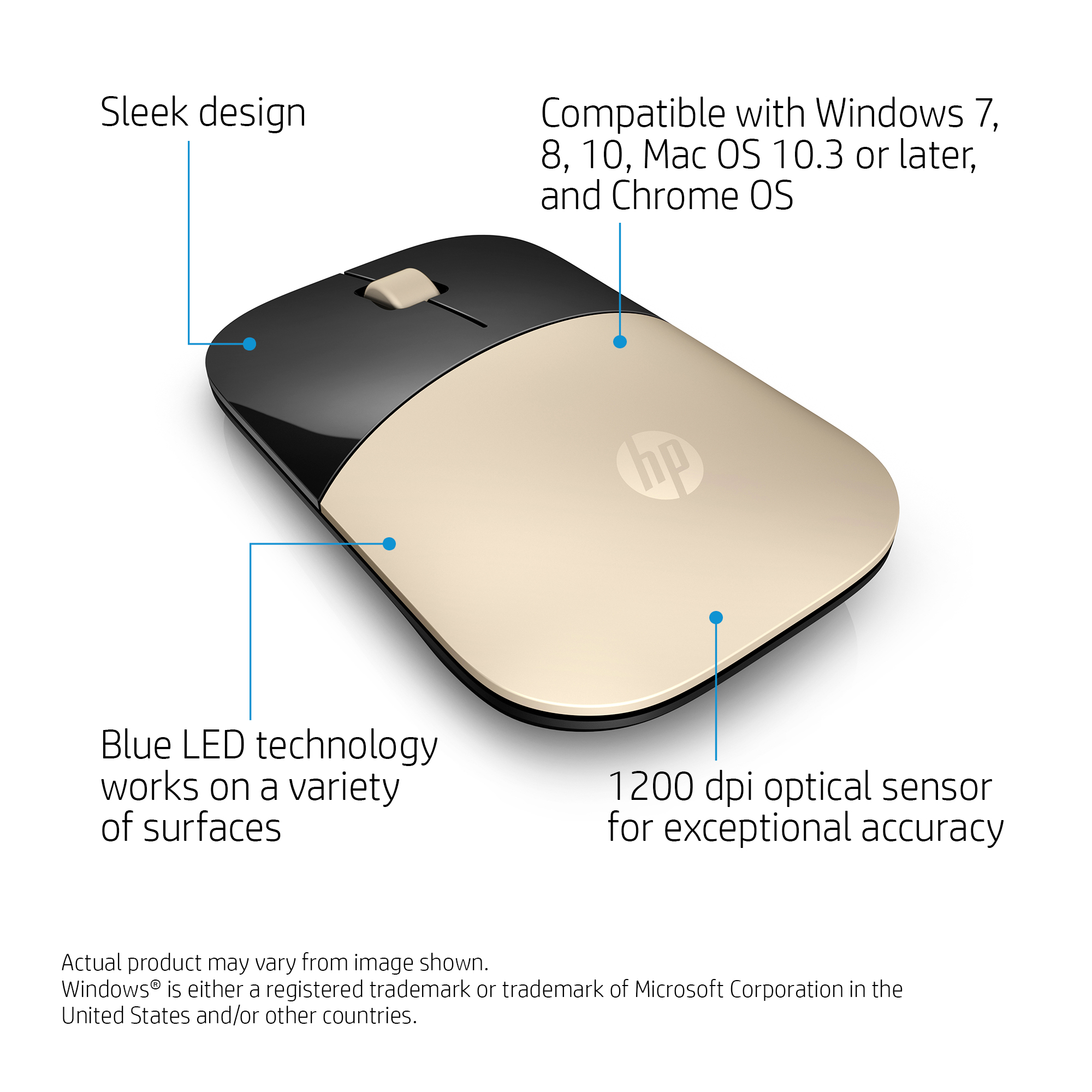 HP Z3700 Gold Wireless Mouse - Image 4